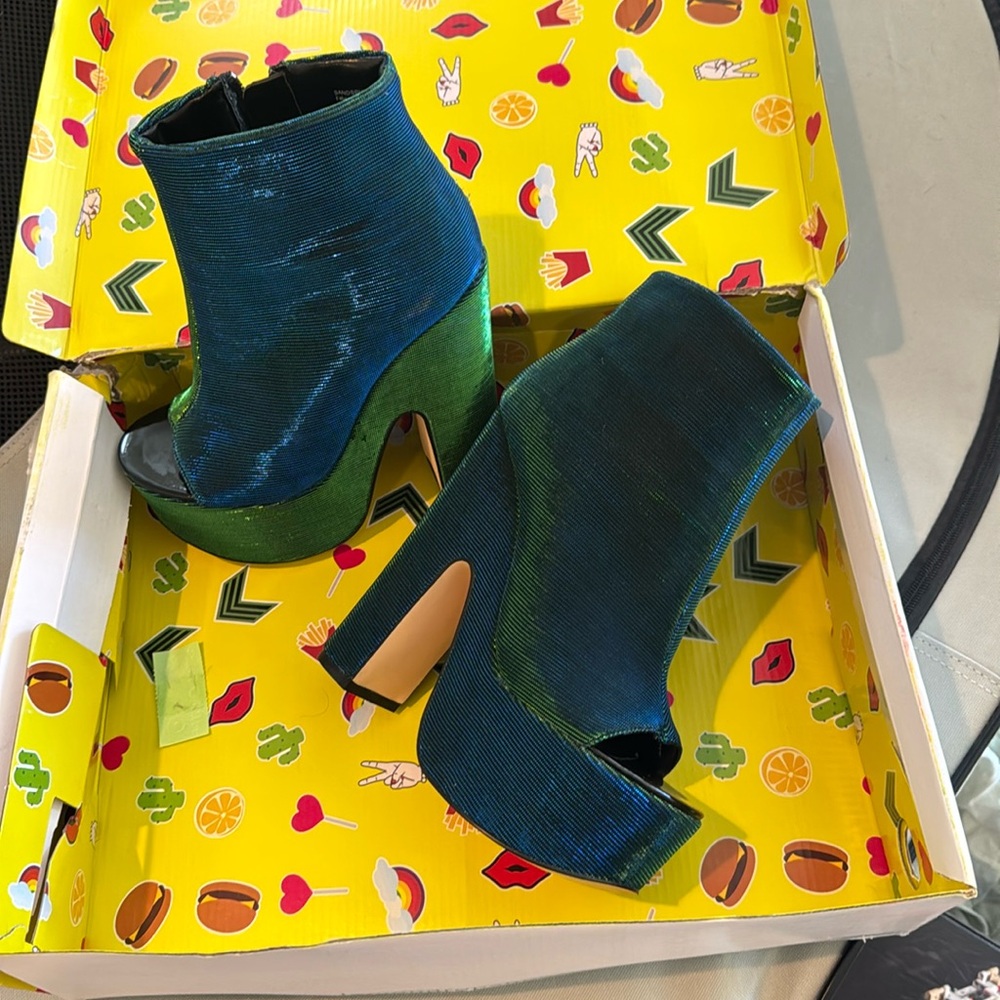 Lemon Drop by Privileged metallic blue platform ankle boots